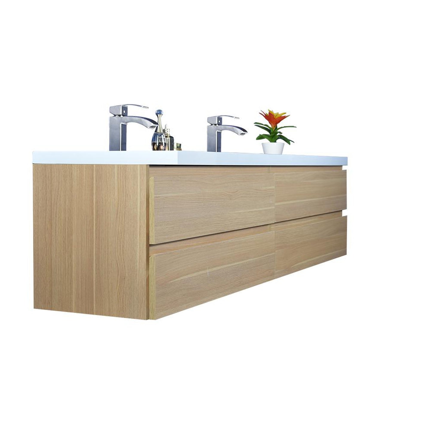 Moreno Bath Bohemia Lina 84" White Oak Wall-Mounted Vanity With Double Reinforced White Acrylic Sinks