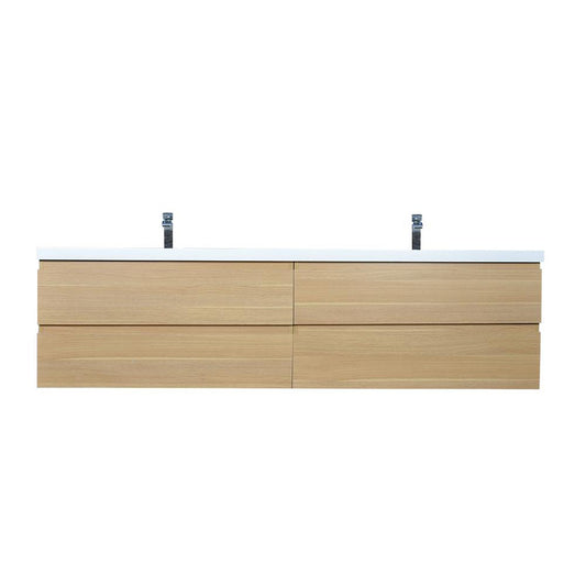 Moreno Bath Bohemia Lina 84" White Oak Wall-Mounted Vanity With Double Reinforced White Acrylic Sinks