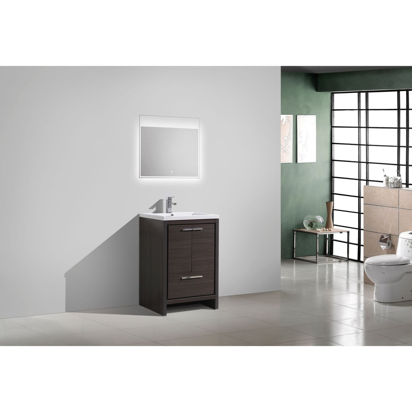 Moreno Bath Dolce 24" Dark Gray Oak Freestanding Vanity With Single Reinforced White Acrylic Sink