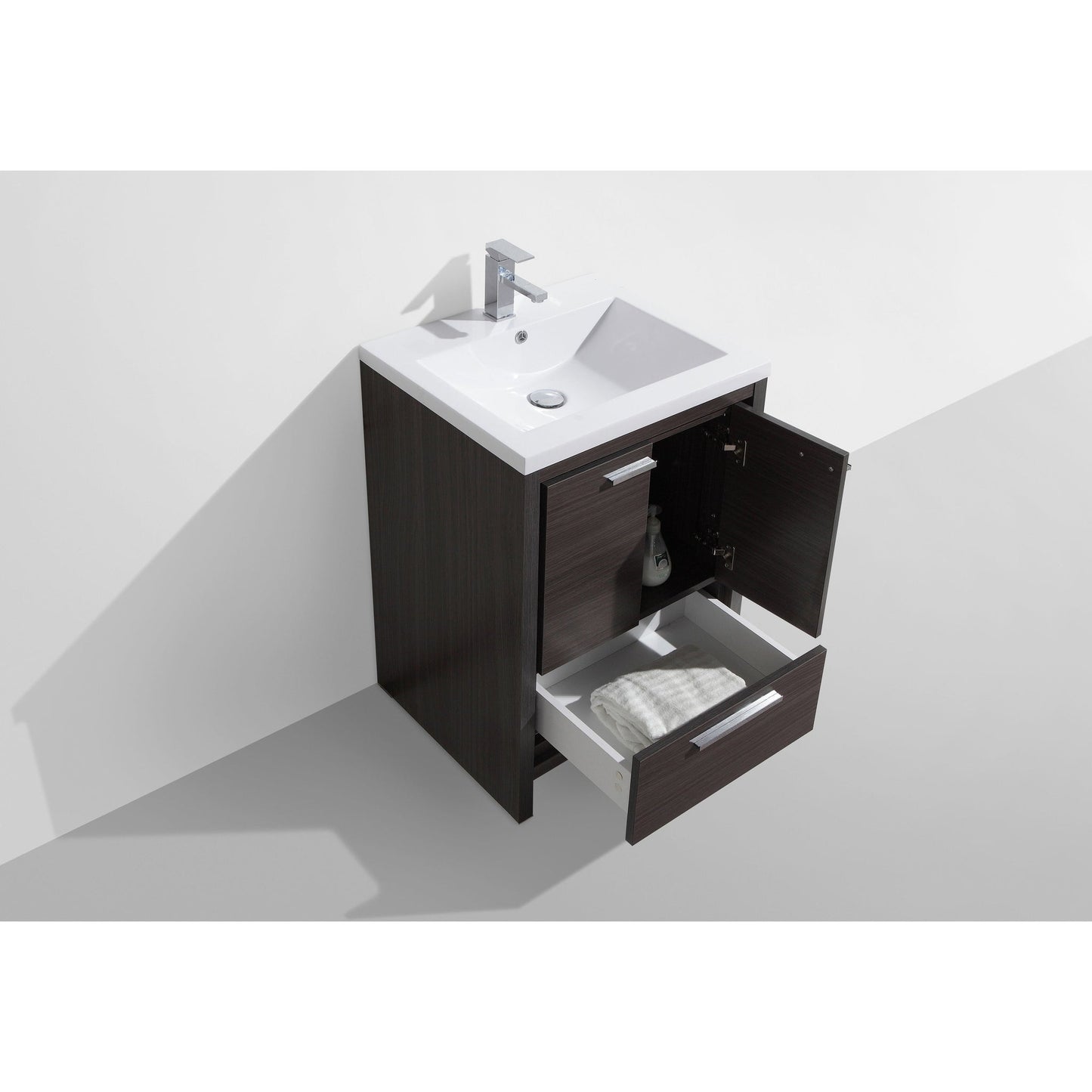 Moreno Bath Dolce 24" Dark Gray Oak Freestanding Vanity With Single Reinforced White Acrylic Sink