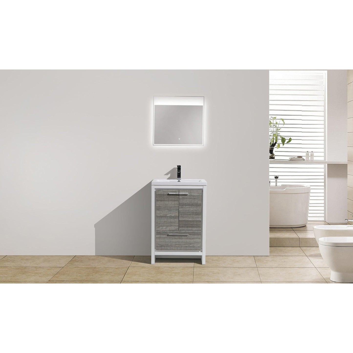 Moreno Bath Dolce 24" High Gloss Ash Gray Freestanding Vanity With Single Reinforced White Acrylic Sink