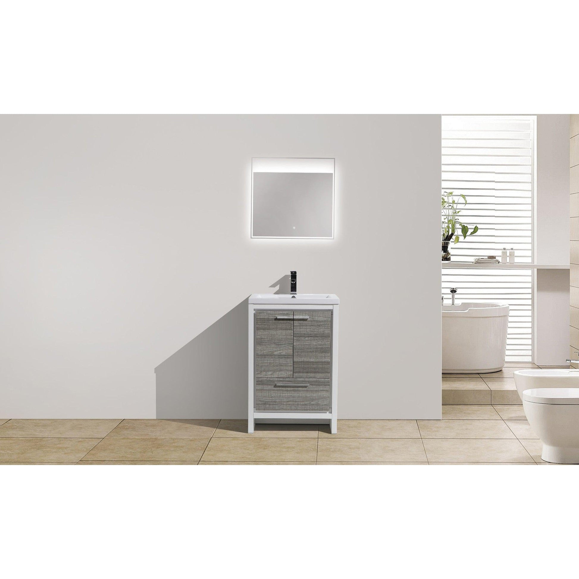 Moreno Bath Dolce 24" High Gloss Ash Gray Freestanding Vanity With Single Reinforced White Acrylic Sink