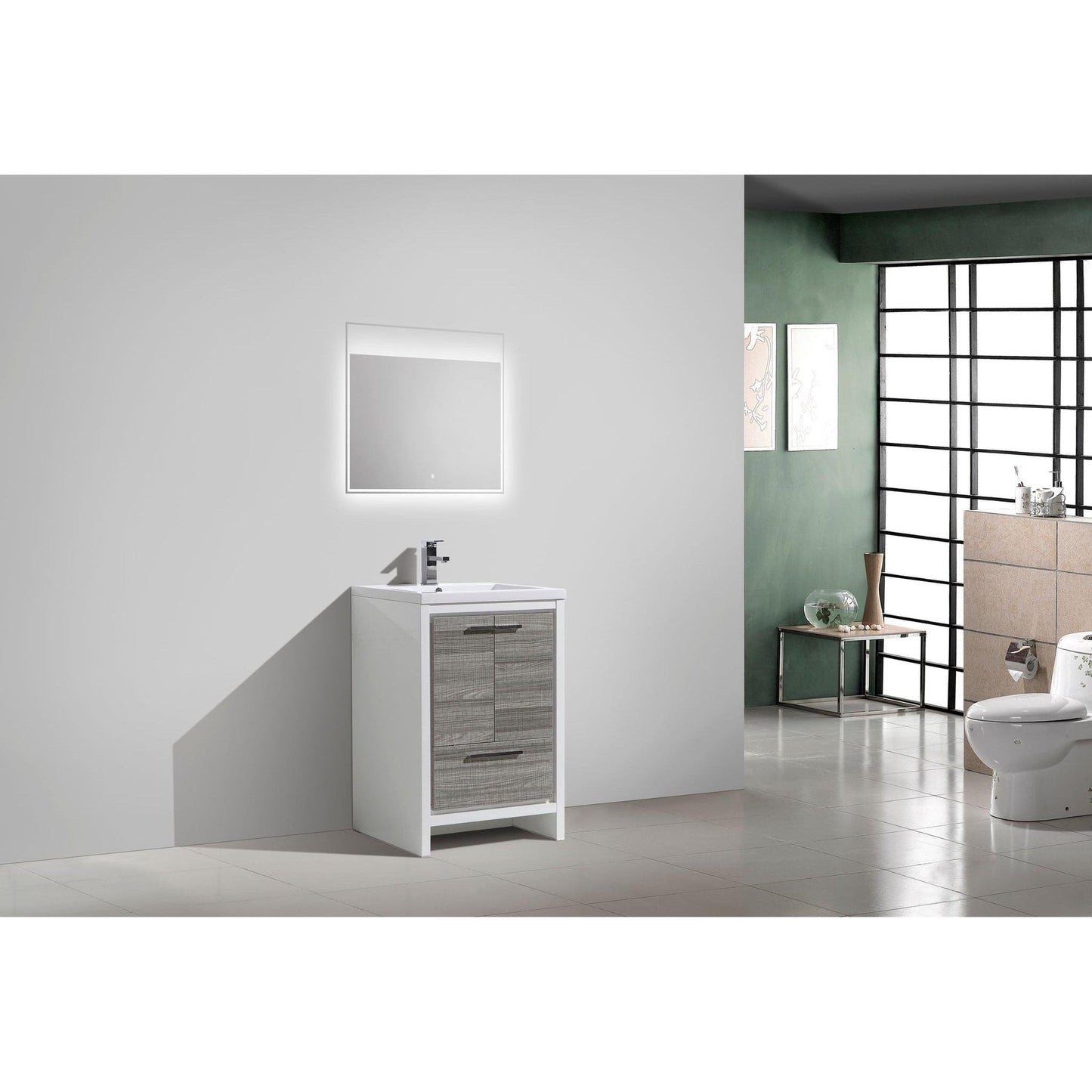 Moreno Bath Dolce 24" High Gloss Ash Gray Freestanding Vanity With Single Reinforced White Acrylic Sink