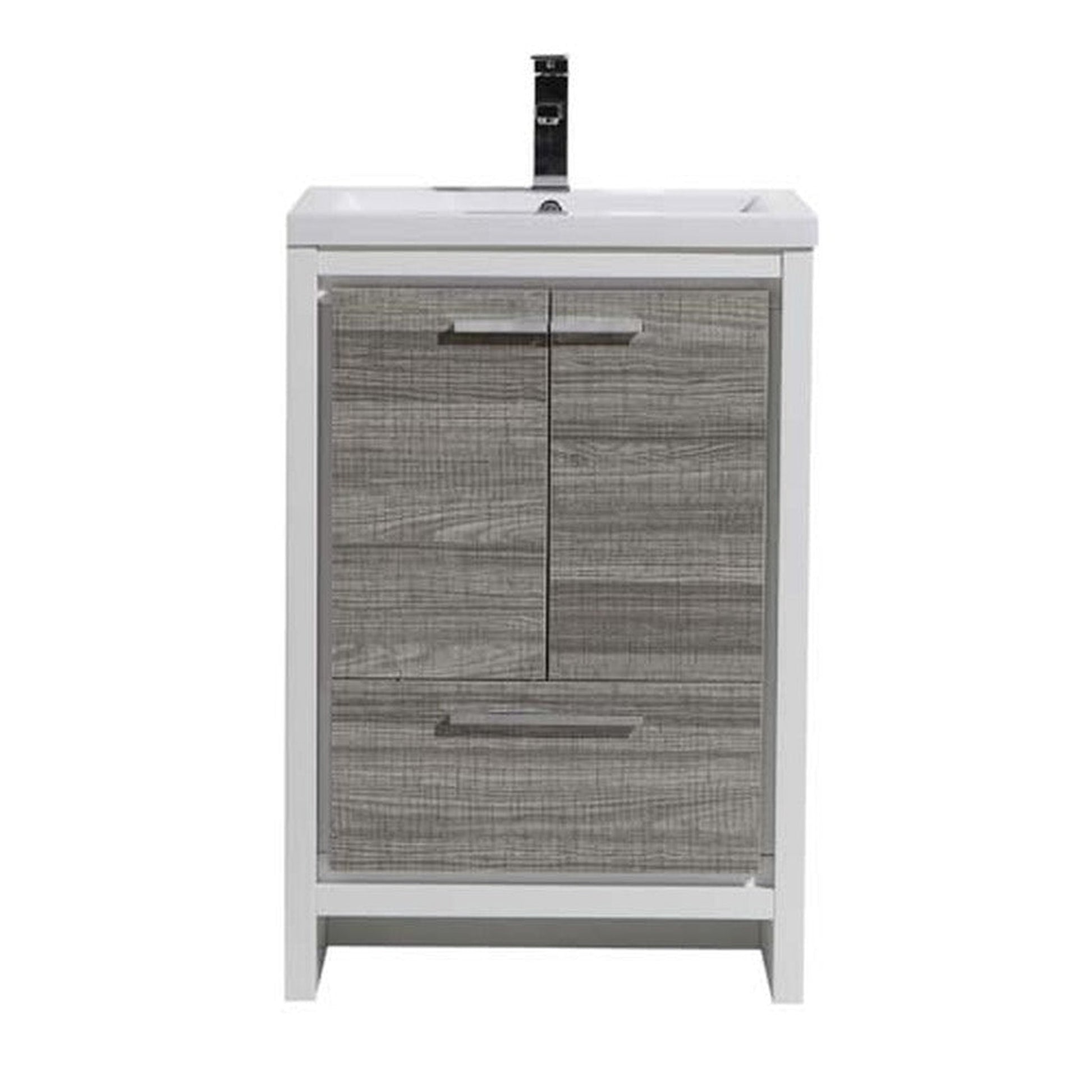Moreno Bath Dolce 24" High Gloss Ash Gray Freestanding Vanity With Single Reinforced White Acrylic Sink
