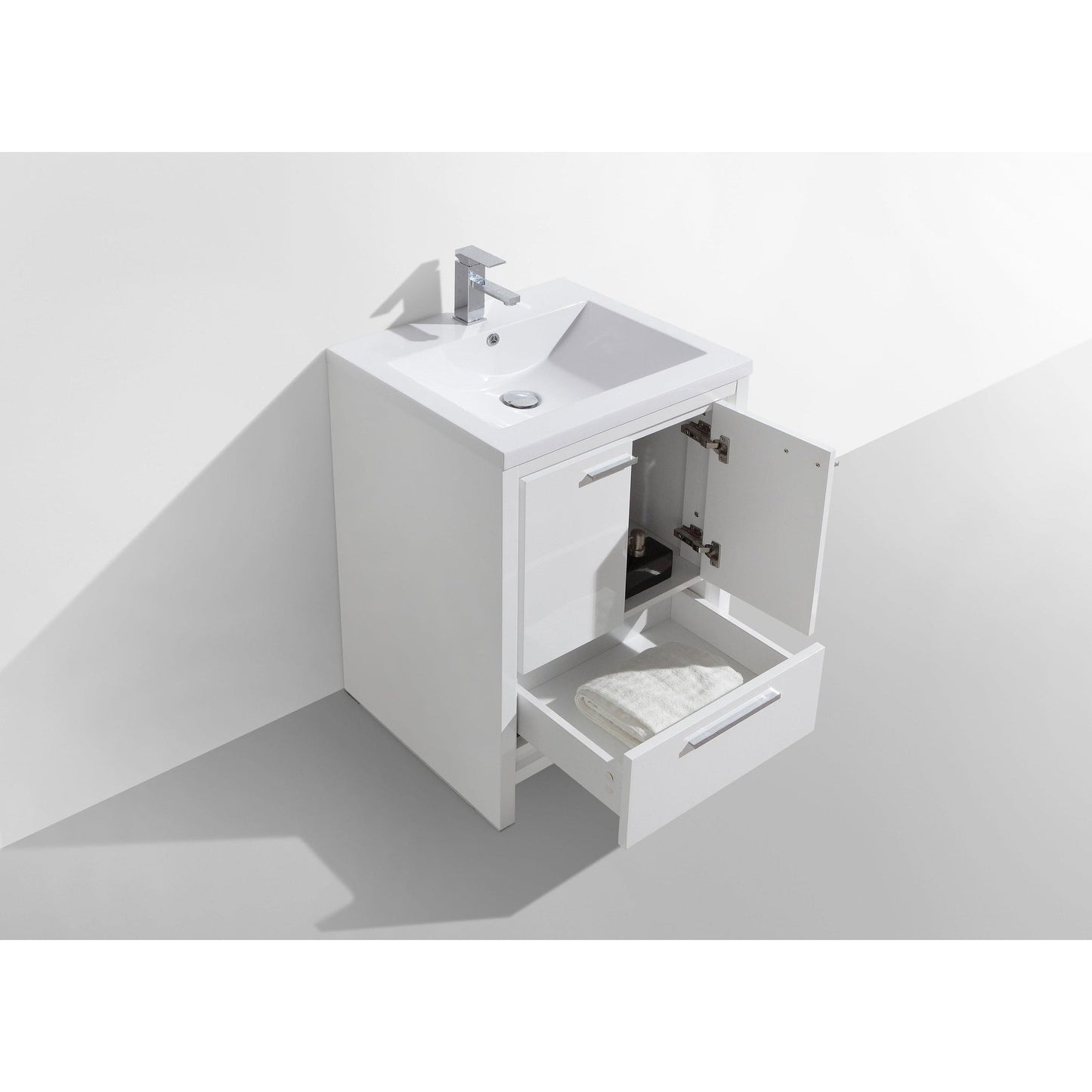 Moreno Bath Dolce 24" High Gloss White Freestanding Vanity With Single Reinforced White Acrylic Sink