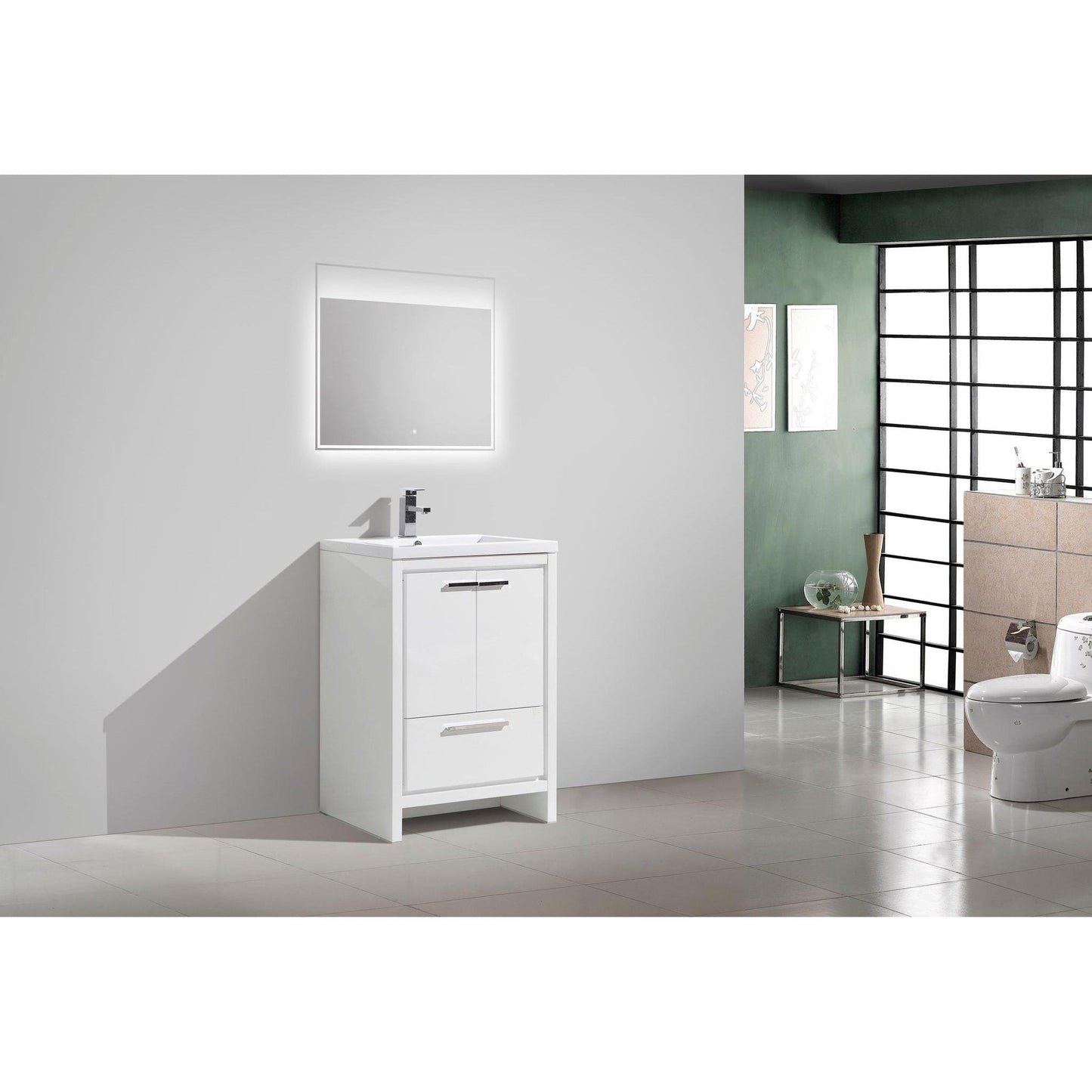 Moreno Bath Dolce 24" High Gloss White Freestanding Vanity With Single Reinforced White Acrylic Sink