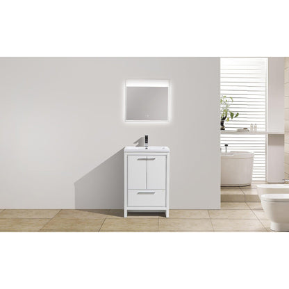 Moreno Bath Dolce 24" High Gloss White Freestanding Vanity With Single Reinforced White Acrylic Sink