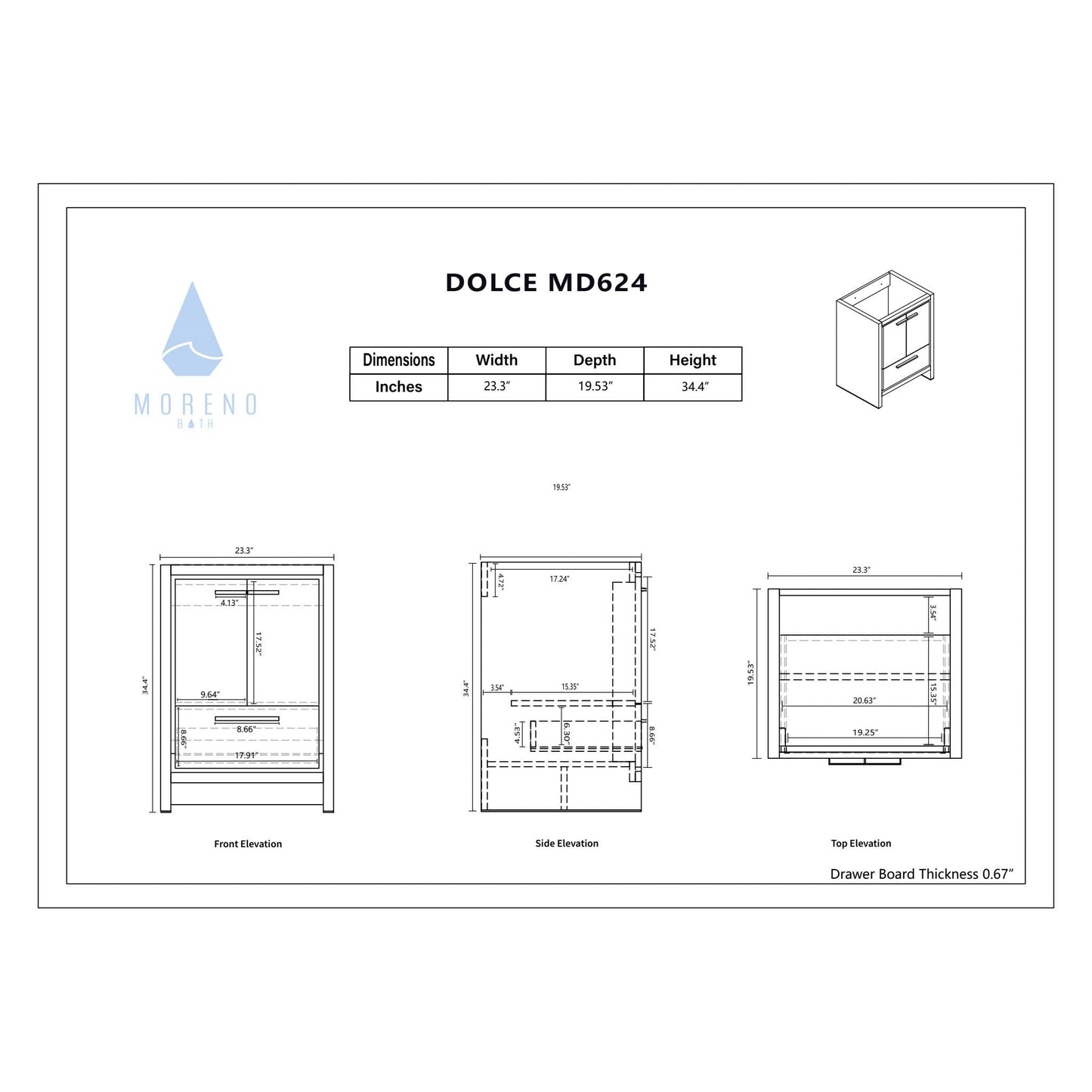 Moreno Bath Dolce 24" High Gloss White Freestanding Vanity With Single Reinforced White Acrylic Sink