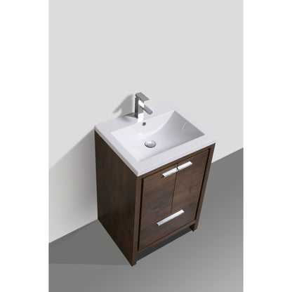 Moreno Bath Dolce 24" Rosewood Freestanding Vanity With Single Reinforced White Acrylic Sink