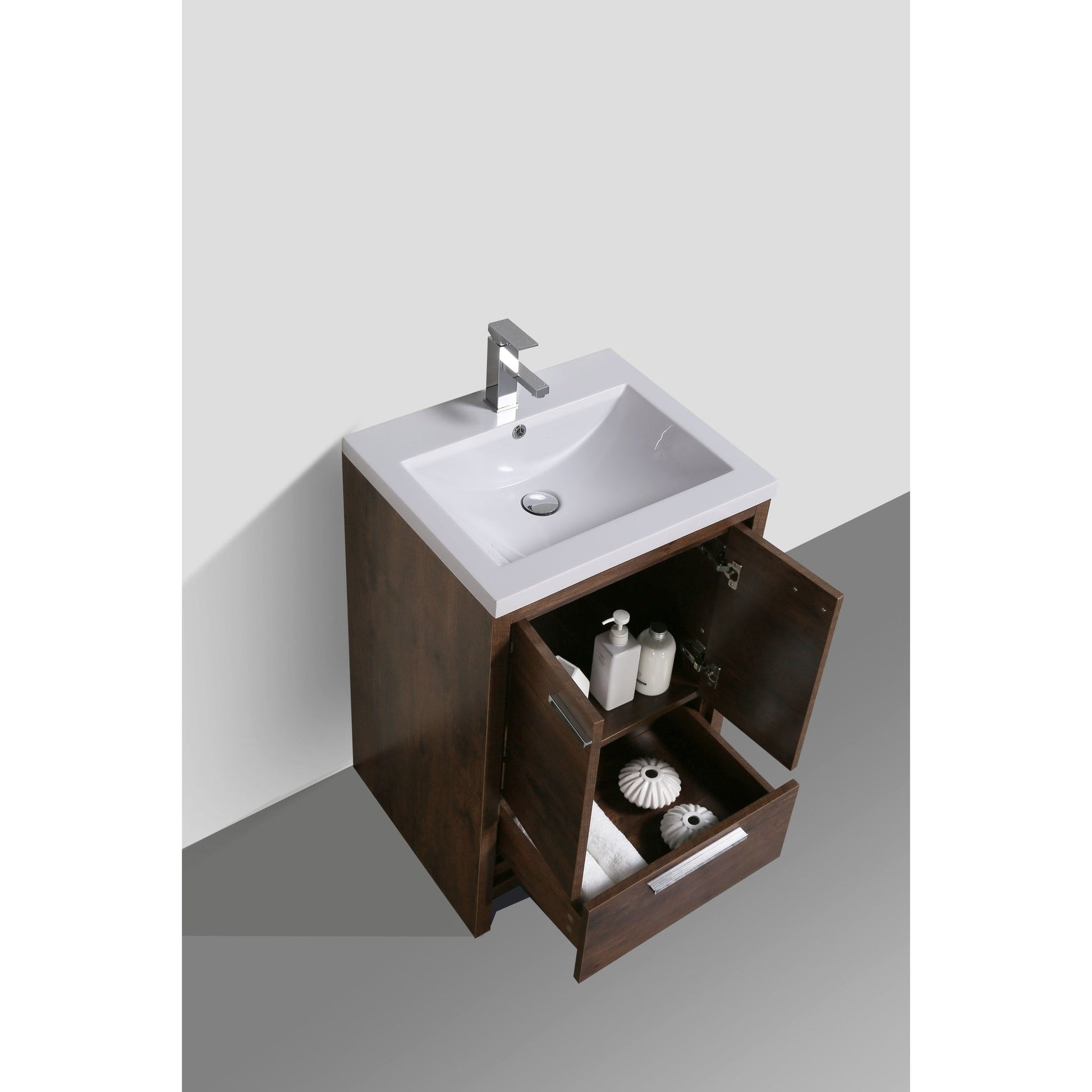 Moreno Bath Dolce 24" Rosewood Freestanding Vanity With Single Reinforced White Acrylic Sink