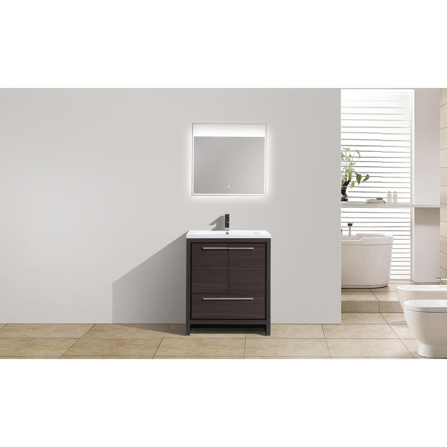 Moreno Bath Dolce 30" Dark Gray Oak Freestanding Vanity With Single Reinforced White Acrylic Sink