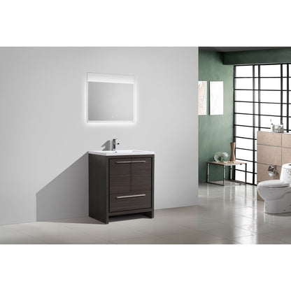 Moreno Bath Dolce 30" Dark Gray Oak Freestanding Vanity With Single Reinforced White Acrylic Sink
