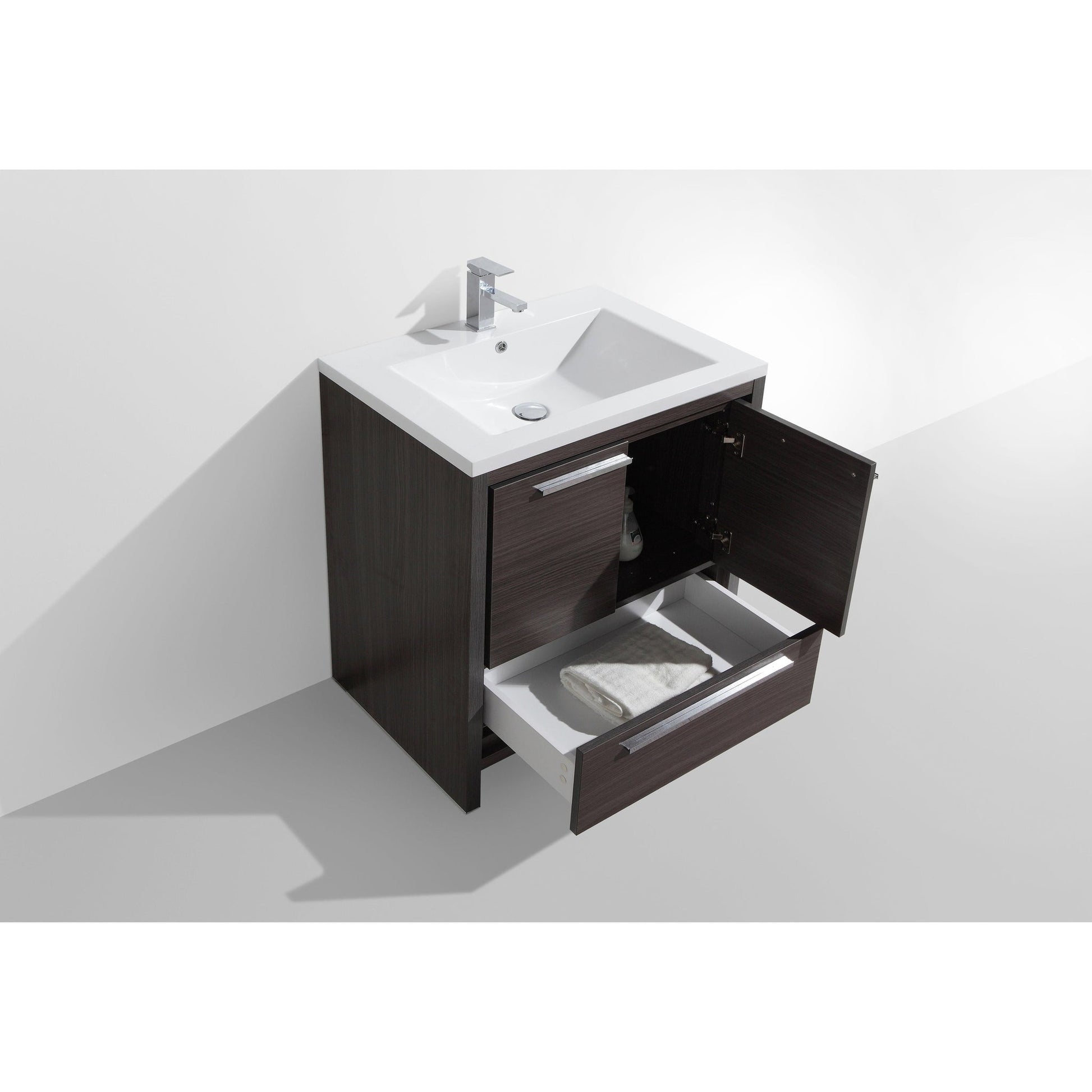 Moreno Bath Dolce 30" Dark Gray Oak Freestanding Vanity With Single Reinforced White Acrylic Sink