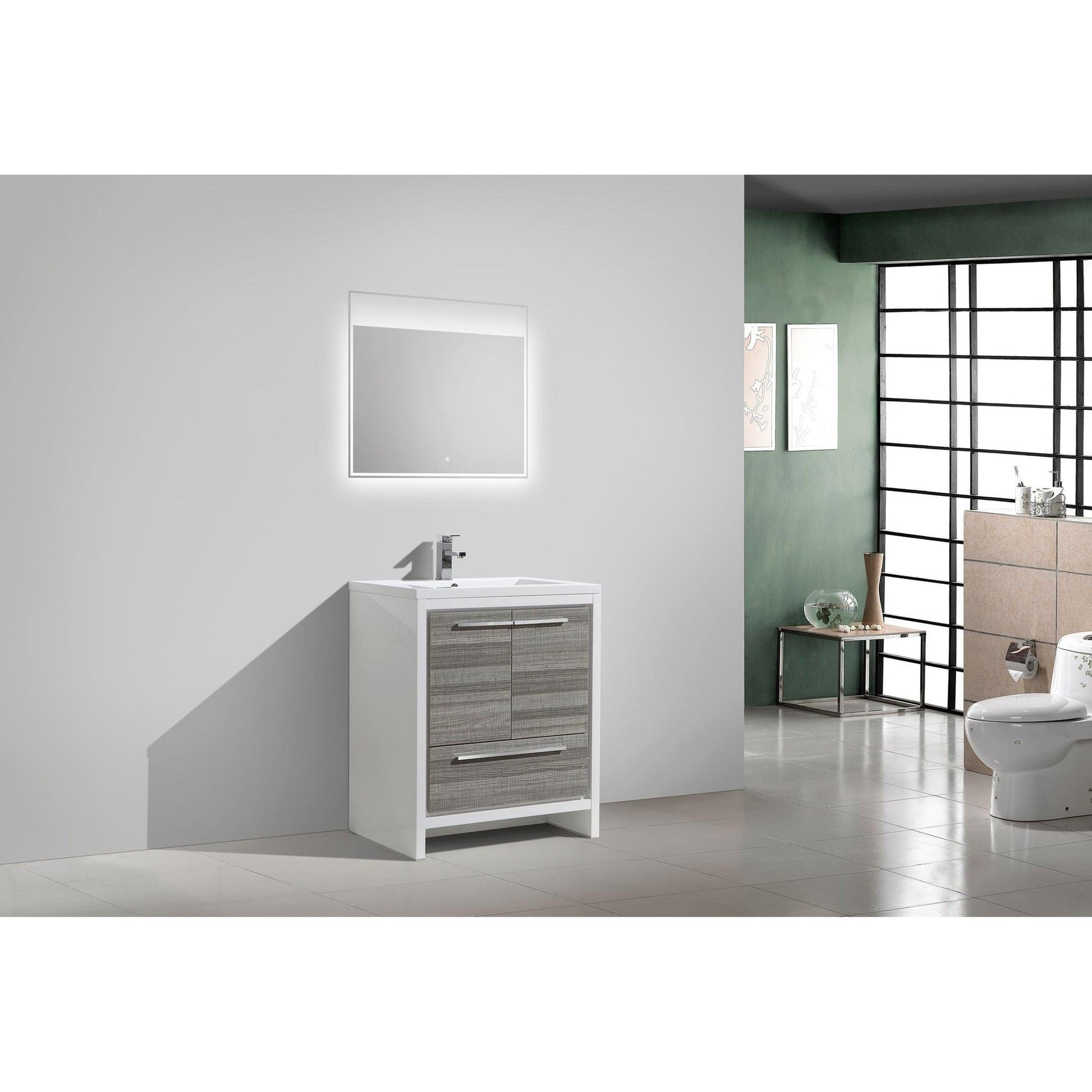 Moreno Bath Dolce 30" High Gloss Ash Gray Freestanding Vanity With Single Reinforced White Acrylic Sink