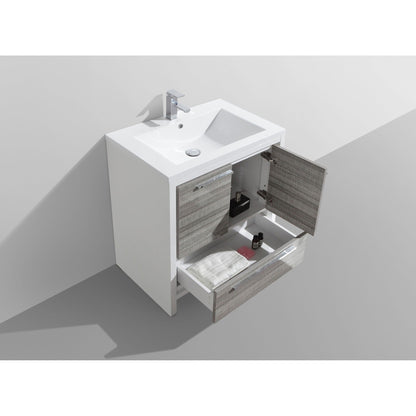 Moreno Bath Dolce 30" High Gloss Ash Gray Freestanding Vanity With Single Reinforced White Acrylic Sink