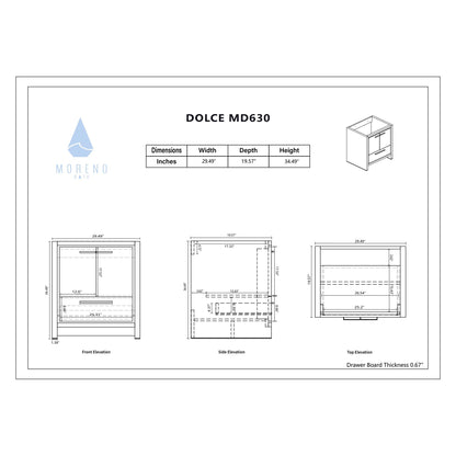 Moreno Bath Dolce 30" High Gloss Ash Gray Freestanding Vanity With Single Reinforced White Acrylic Sink