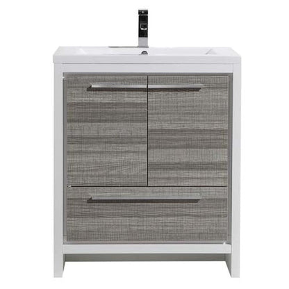 Moreno Bath Dolce 30" High Gloss Ash Gray Freestanding Vanity With Single Reinforced White Acrylic Sink