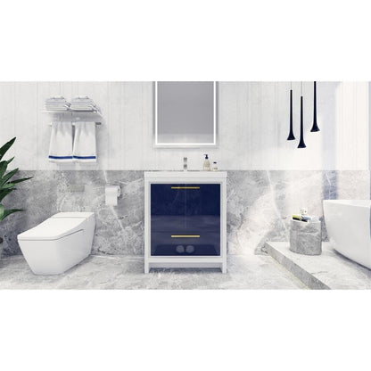 Moreno Bath Dolce 30" High Gloss Night Blue Freestanding Vanity With Single Reinforced White Acrylic Sink