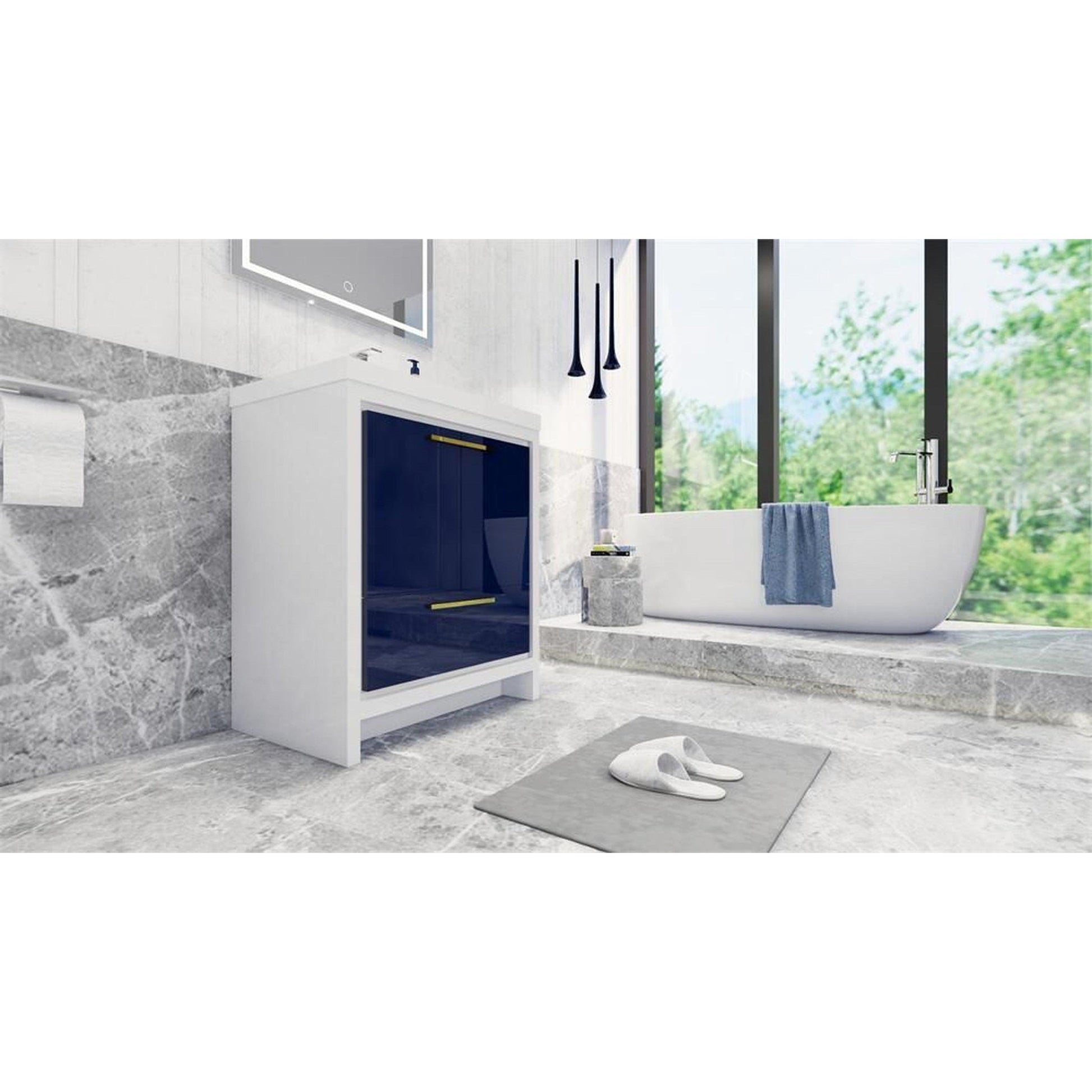 Moreno Bath Dolce 30" High Gloss Night Blue Freestanding Vanity With Single Reinforced White Acrylic Sink