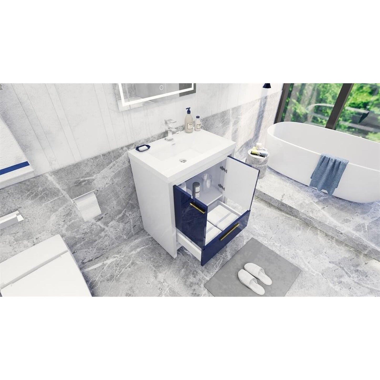 Moreno Bath Dolce 30" High Gloss Night Blue Freestanding Vanity With Single Reinforced White Acrylic Sink