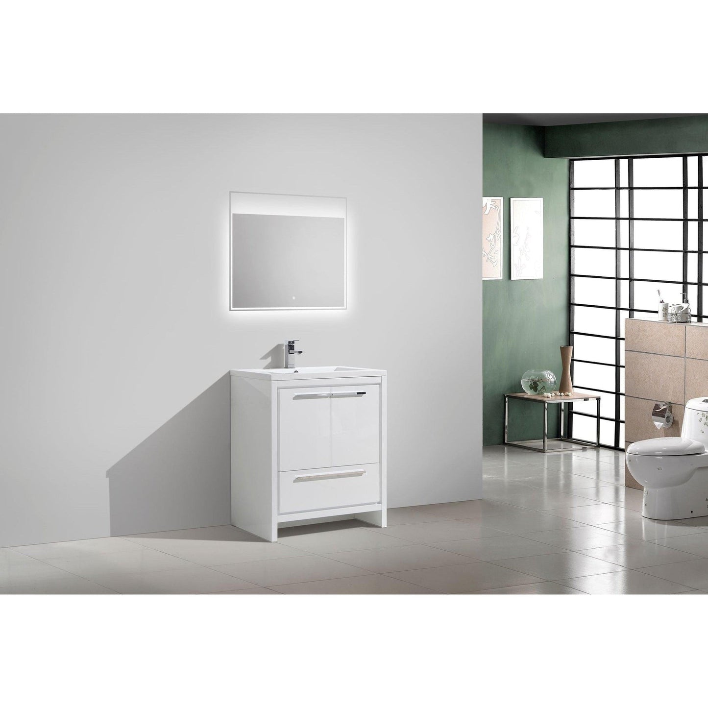 Moreno Bath Dolce 30" High Gloss White Freestanding Vanity With Single Reinforced White Acrylic Sink