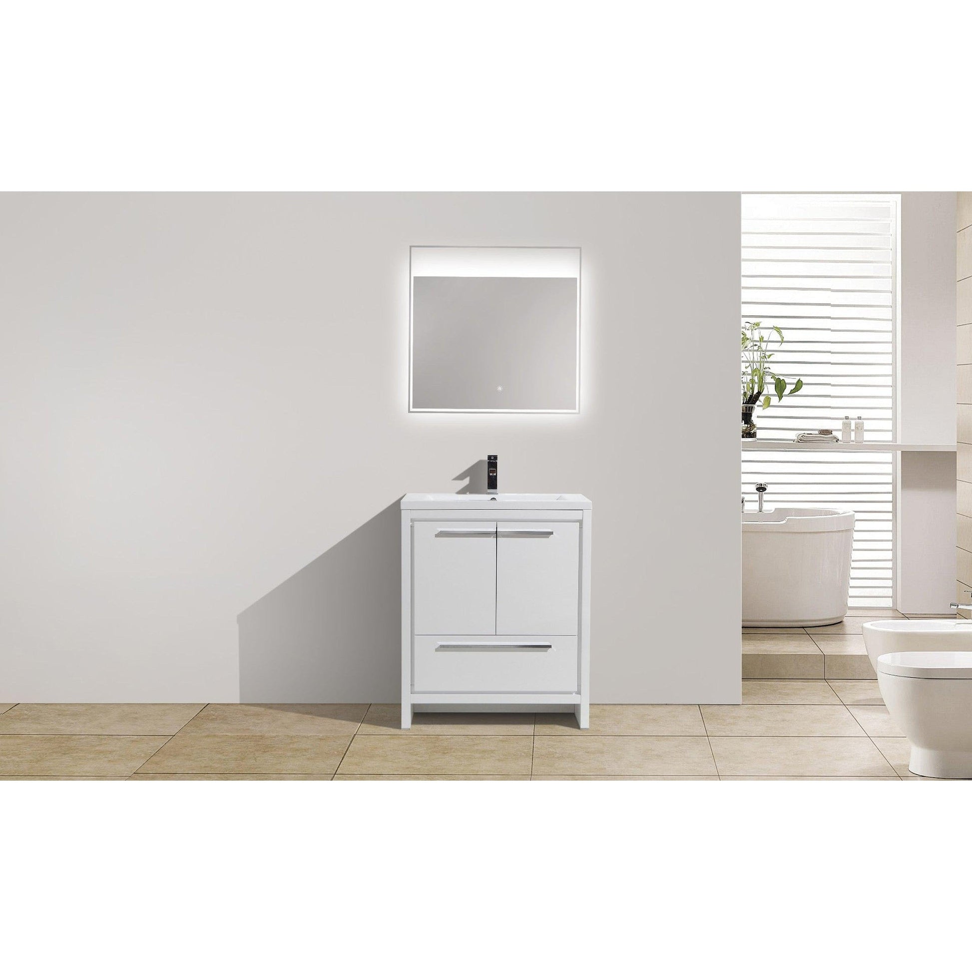Moreno Bath Dolce 30" High Gloss White Freestanding Vanity With Single Reinforced White Acrylic Sink