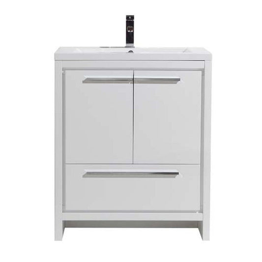 Moreno Bath Dolce 30" High Gloss White Freestanding Vanity With Single Reinforced White Acrylic Sink