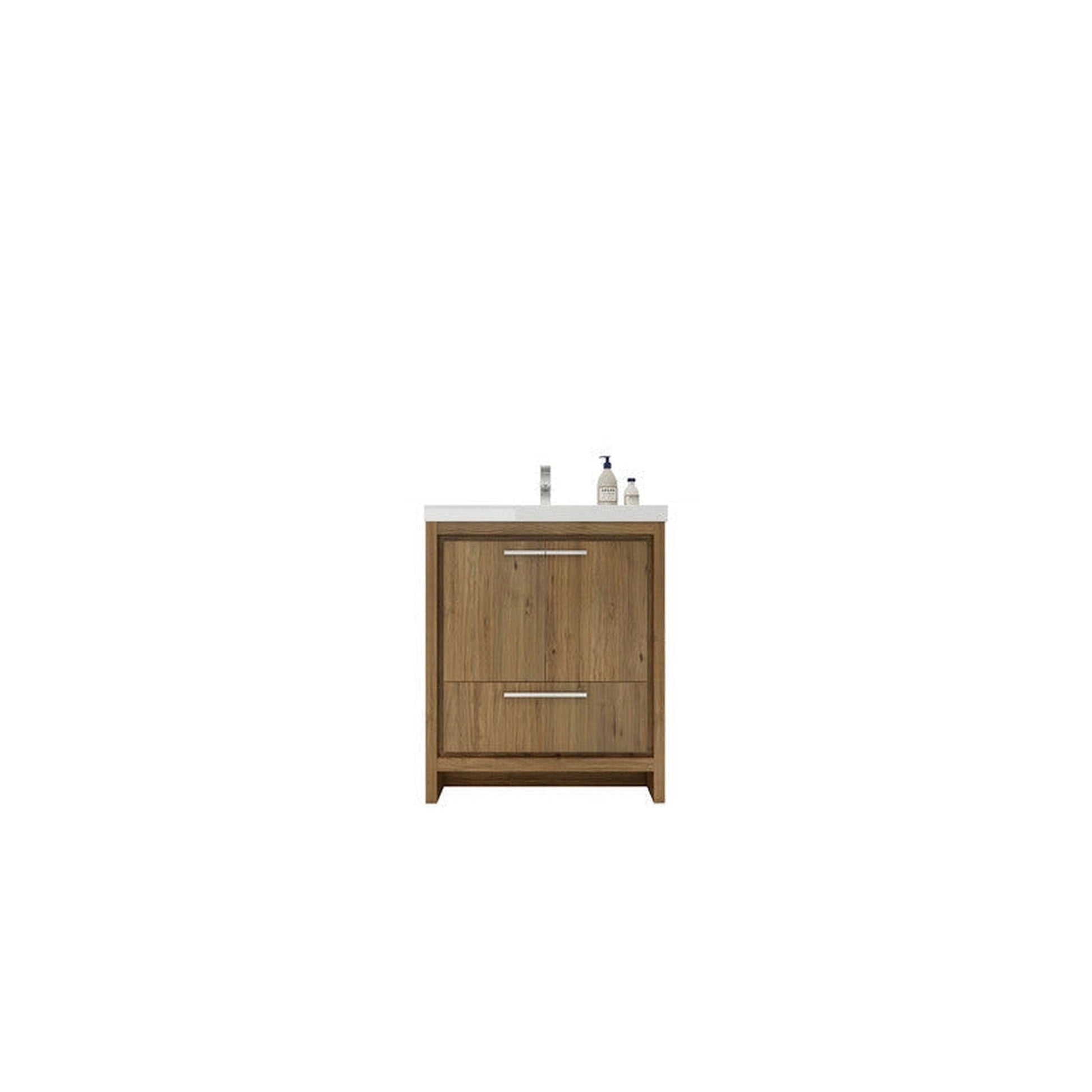 Moreno Bath Dolce 30" Natural Oak Freestanding Vanity With Single Reinforced White Acrylic Sink