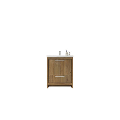 Moreno Bath Dolce 30" Natural Oak Freestanding Vanity With Single Reinforced White Acrylic Sink