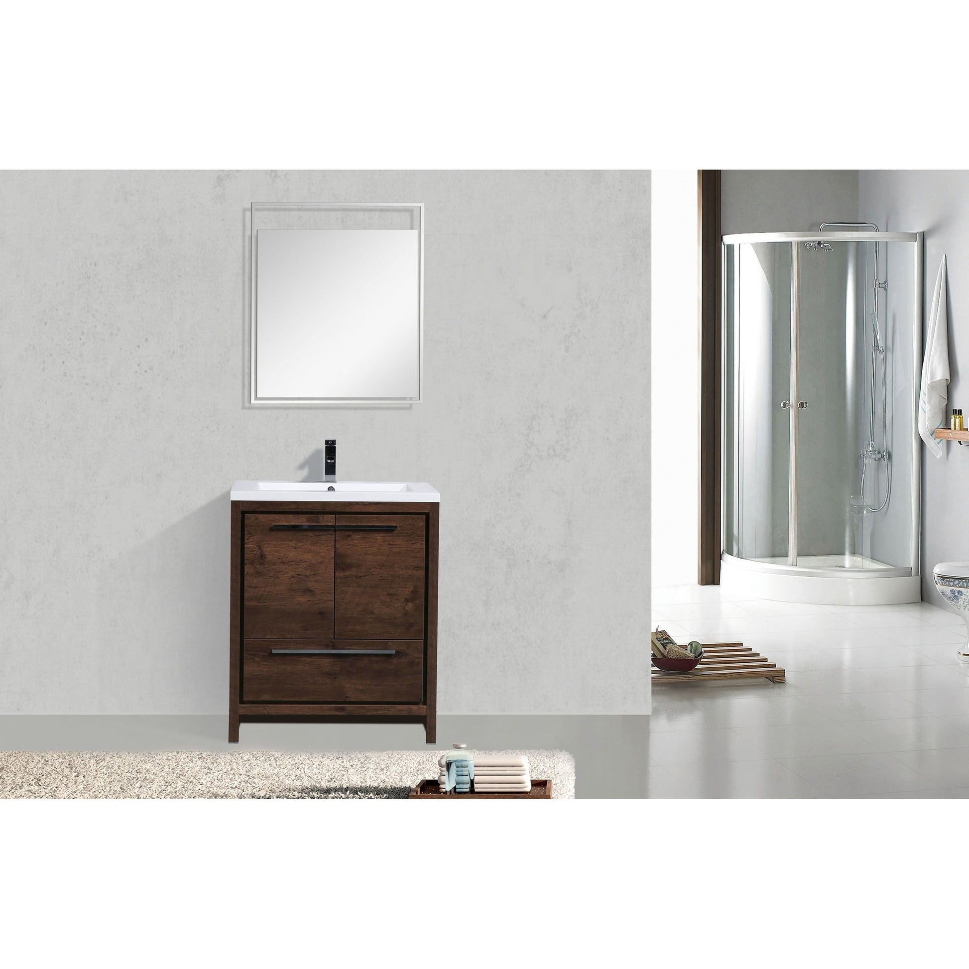 Moreno Bath Dolce 30" Rosewood Freestanding Vanity With Single Reinforced White Acrylic Sink