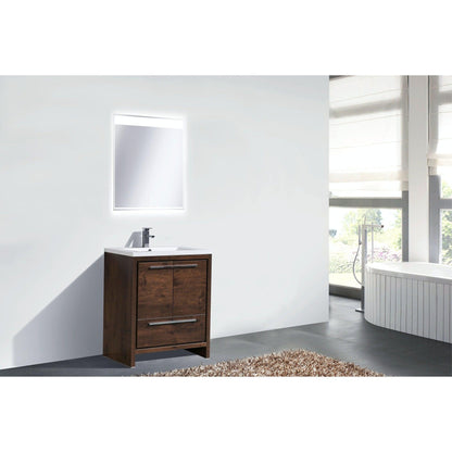 Moreno Bath Dolce 30" Rosewood Freestanding Vanity With Single Reinforced White Acrylic Sink