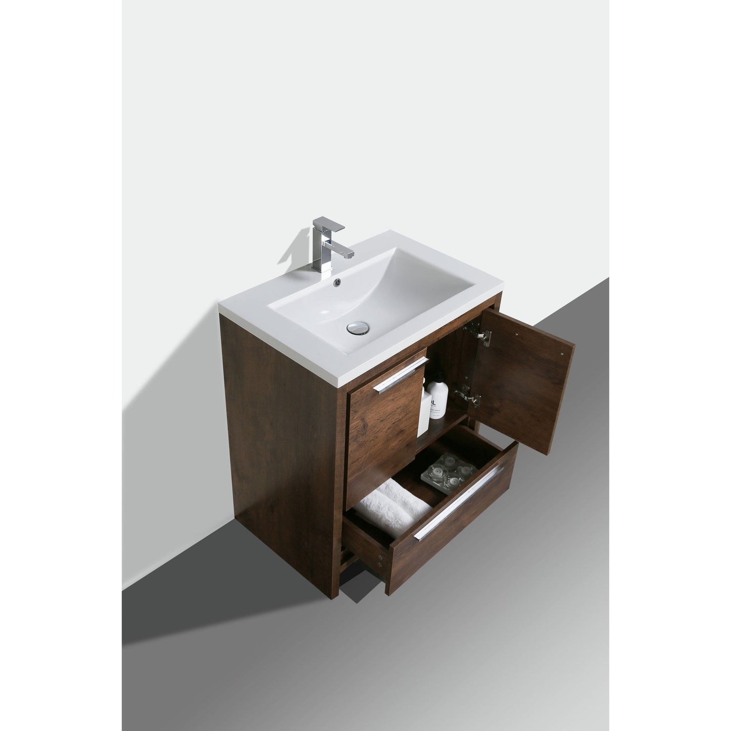 Moreno Bath Dolce 30" Rosewood Freestanding Vanity With Single Reinforced White Acrylic Sink