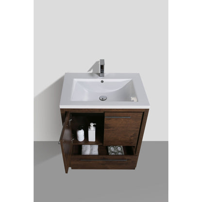 Moreno Bath Dolce 30" Rosewood Freestanding Vanity With Single Reinforced White Acrylic Sink