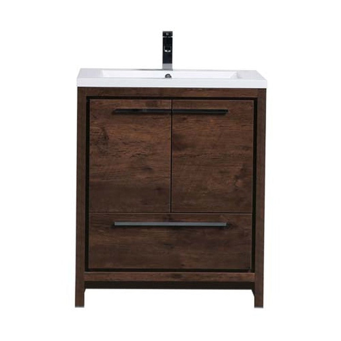 Moreno Bath Dolce 30" Rosewood Freestanding Vanity With Single Reinforced White Acrylic Sink