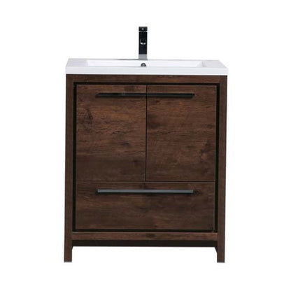 Moreno Bath Dolce 30" Rosewood Freestanding Vanity With Single Reinforced White Acrylic Sink