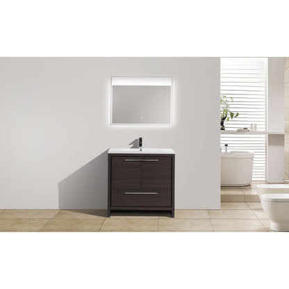 Moreno Bath Dolce 36" Dark Gray Oak Freestanding Vanity With Single Reinforced White Acrylic Sink
