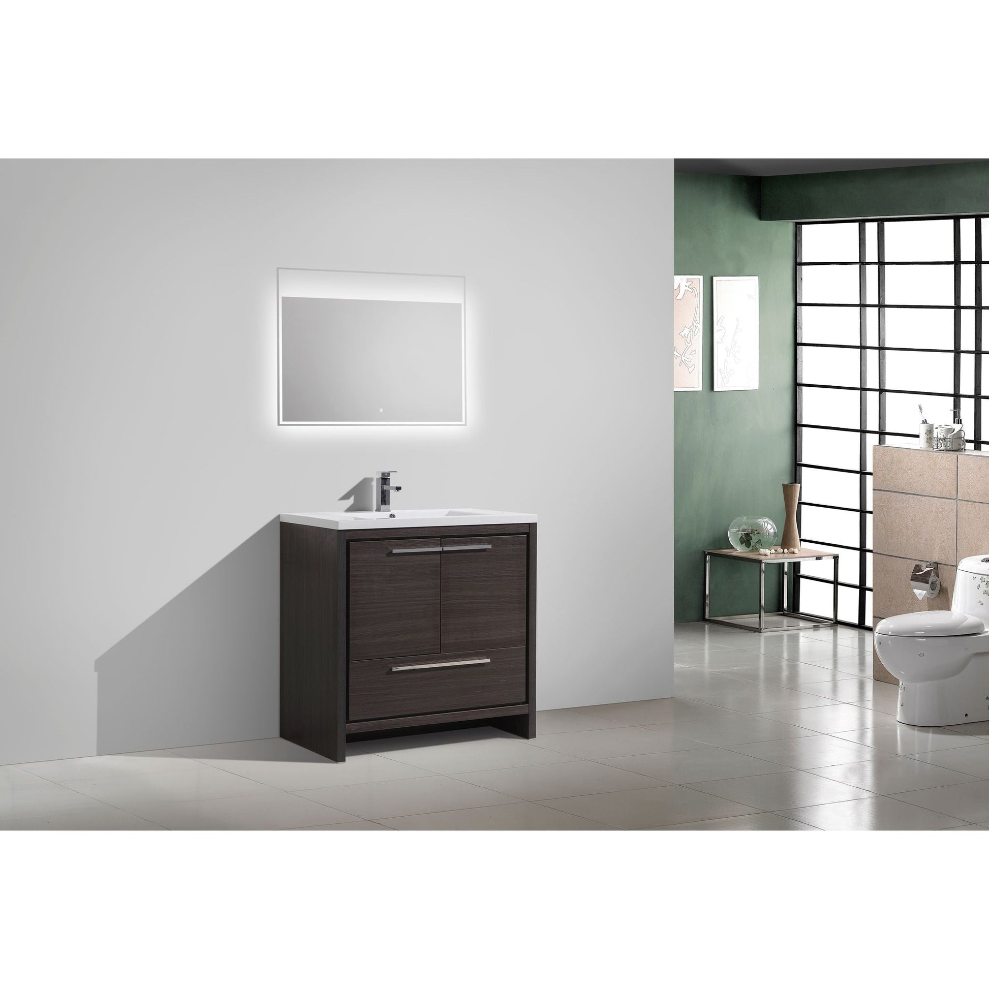 Moreno Bath Dolce 36" Dark Gray Oak Freestanding Vanity With Single Reinforced White Acrylic Sink