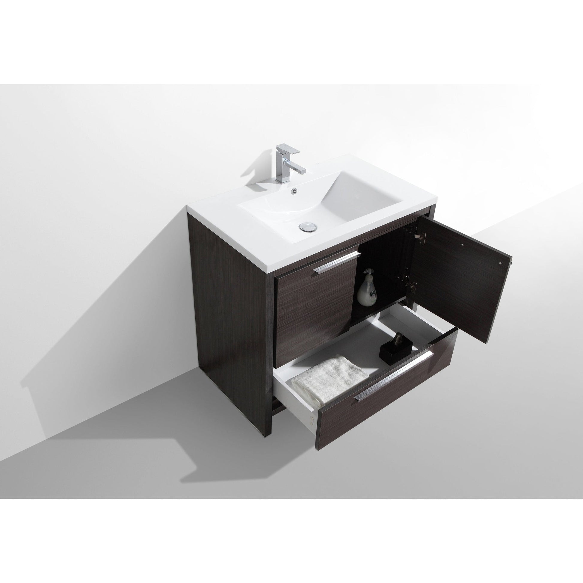 Moreno Bath Dolce 36" Dark Gray Oak Freestanding Vanity With Single Reinforced White Acrylic Sink