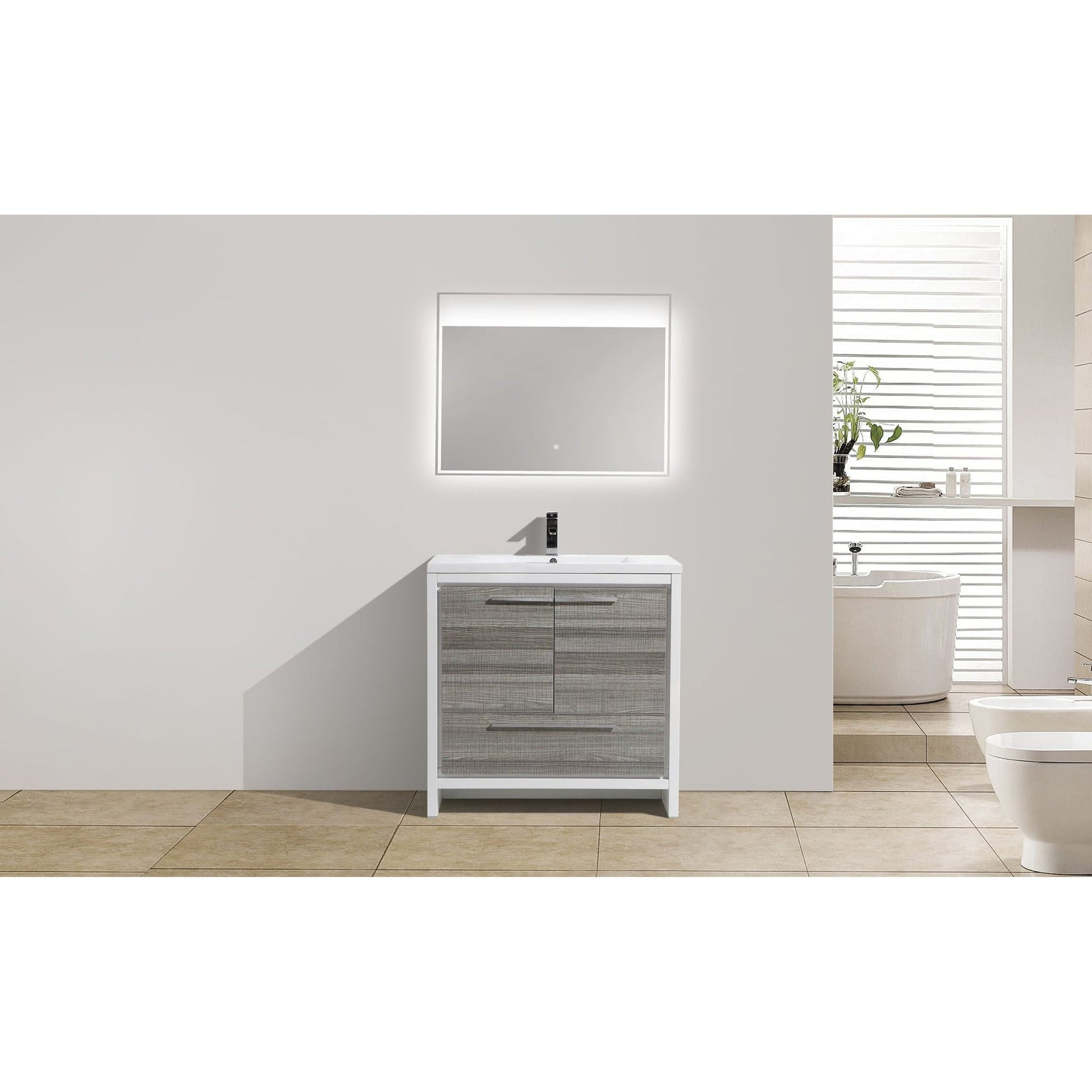 Moreno Bath Dolce 36" High Gloss Ash Gray Freestanding Vanity With Single Reinforced White Acrylic Sink