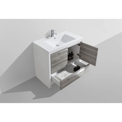 Moreno Bath Dolce 36" High Gloss Ash Gray Freestanding Vanity With Single Reinforced White Acrylic Sink