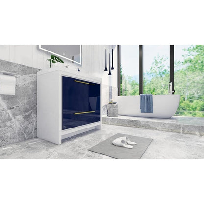 Moreno Bath Dolce 36" High Gloss Night Blue Freestanding Vanity With Single Reinforced White Acrylic Sink