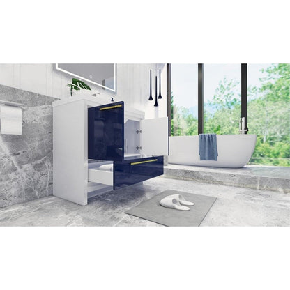 Moreno Bath Dolce 36" High Gloss Night Blue Freestanding Vanity With Single Reinforced White Acrylic Sink