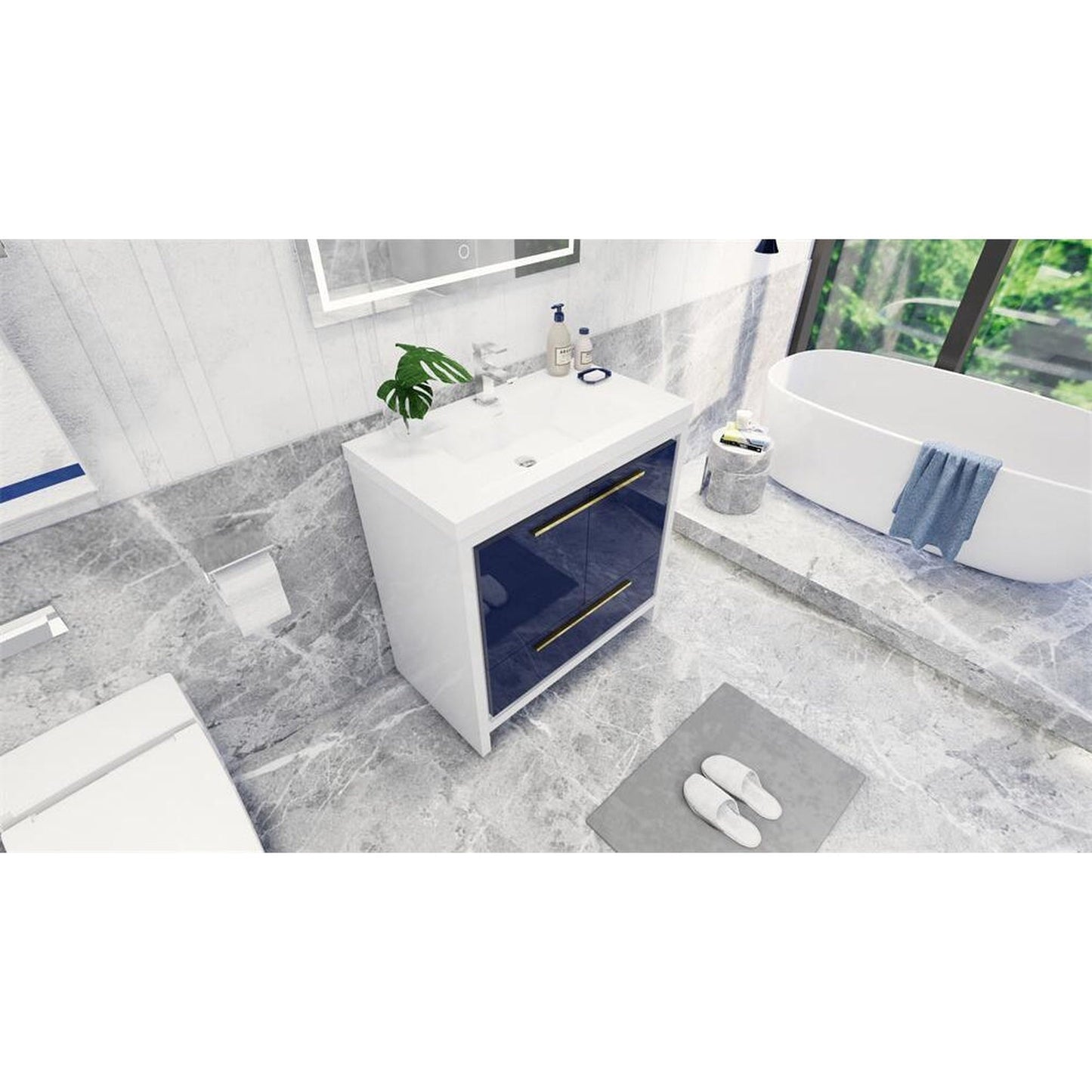Moreno Bath Dolce 36" High Gloss Night Blue Freestanding Vanity With Single Reinforced White Acrylic Sink