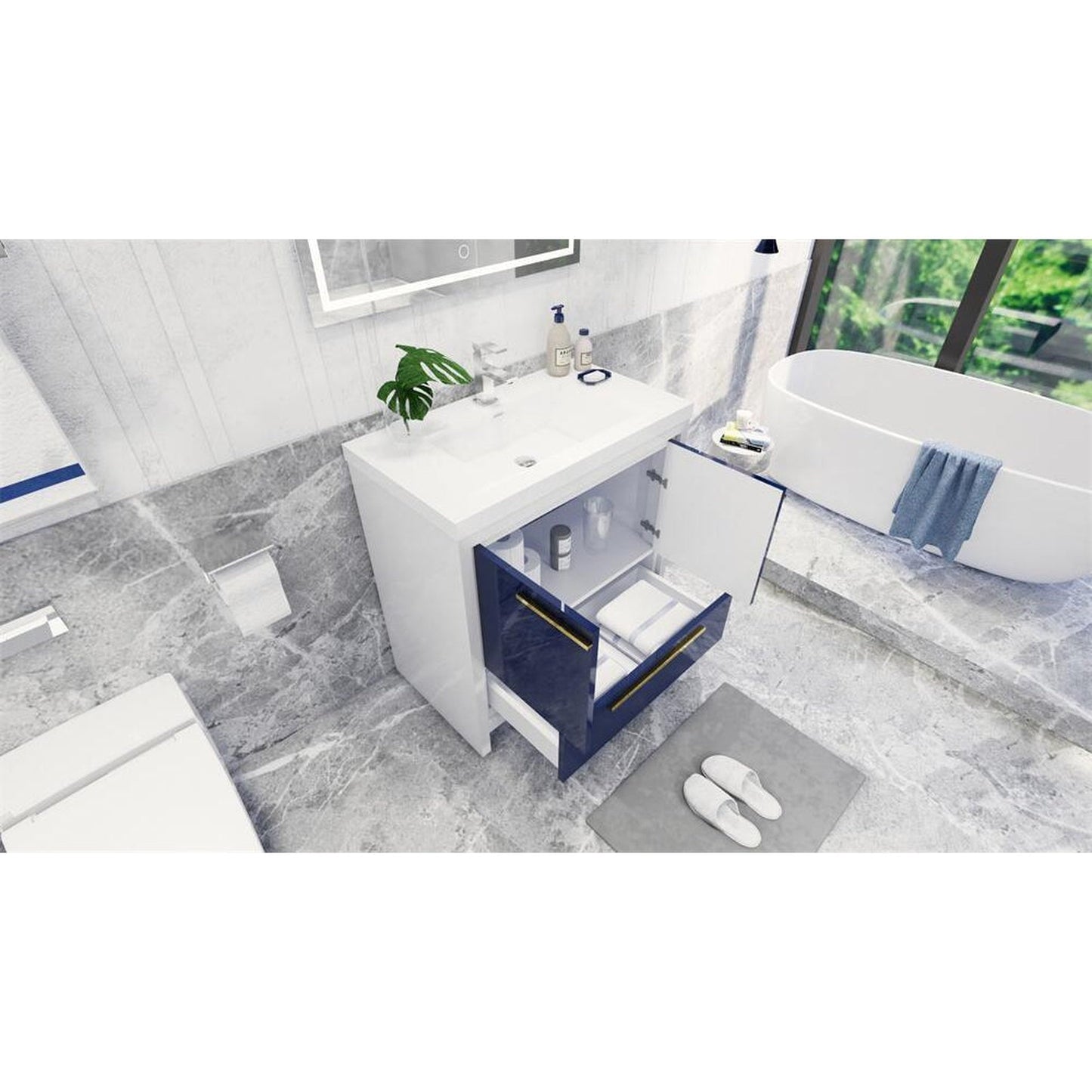 Moreno Bath Dolce 36" High Gloss Night Blue Freestanding Vanity With Single Reinforced White Acrylic Sink