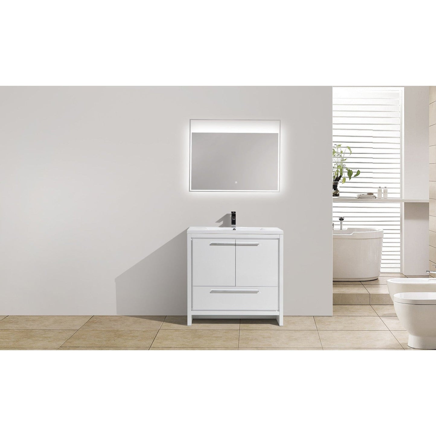 Moreno Bath Dolce 36" High Gloss White Freestanding Vanity With Single Reinforced White Acrylic Sink