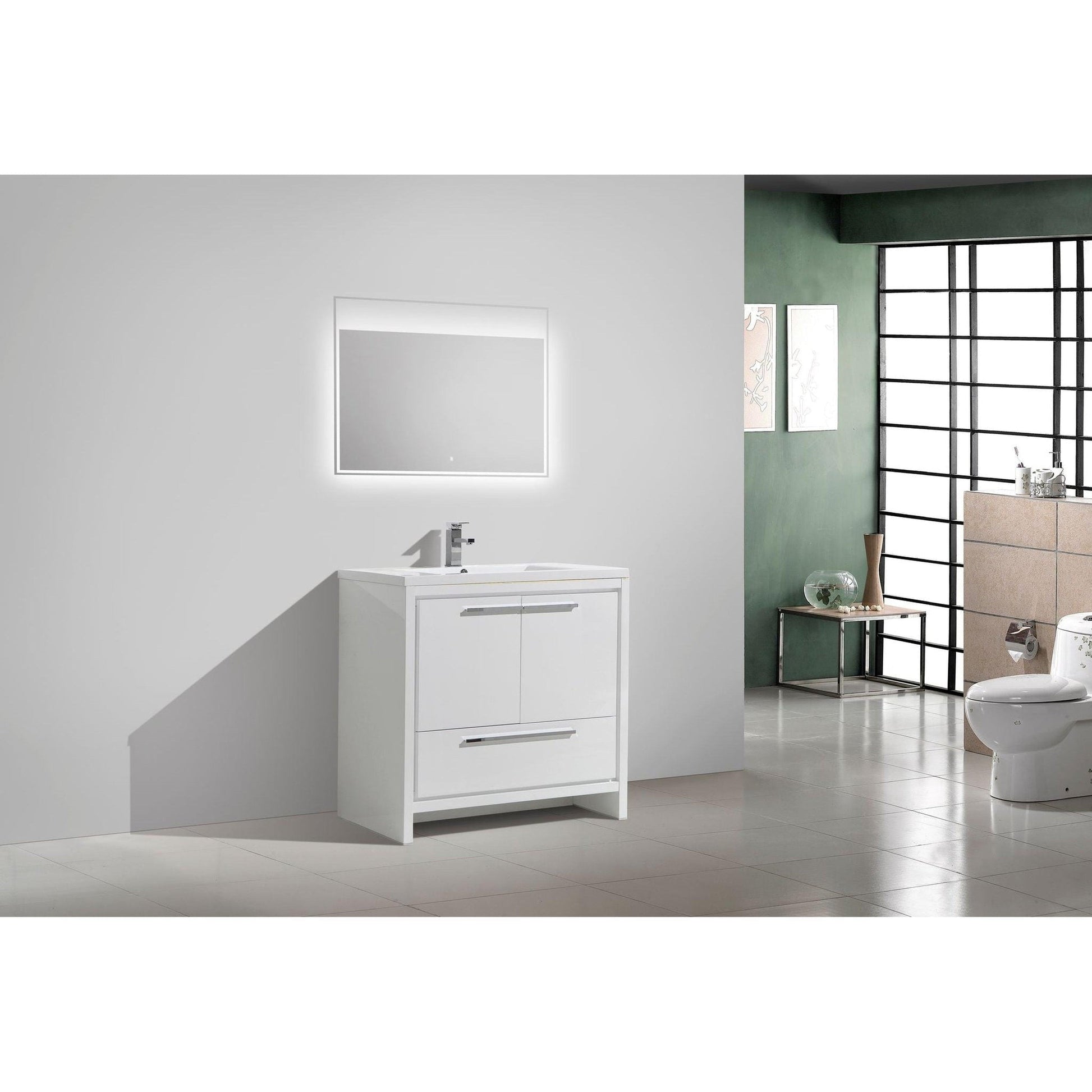 Moreno Bath Dolce 36" High Gloss White Freestanding Vanity With Single Reinforced White Acrylic Sink