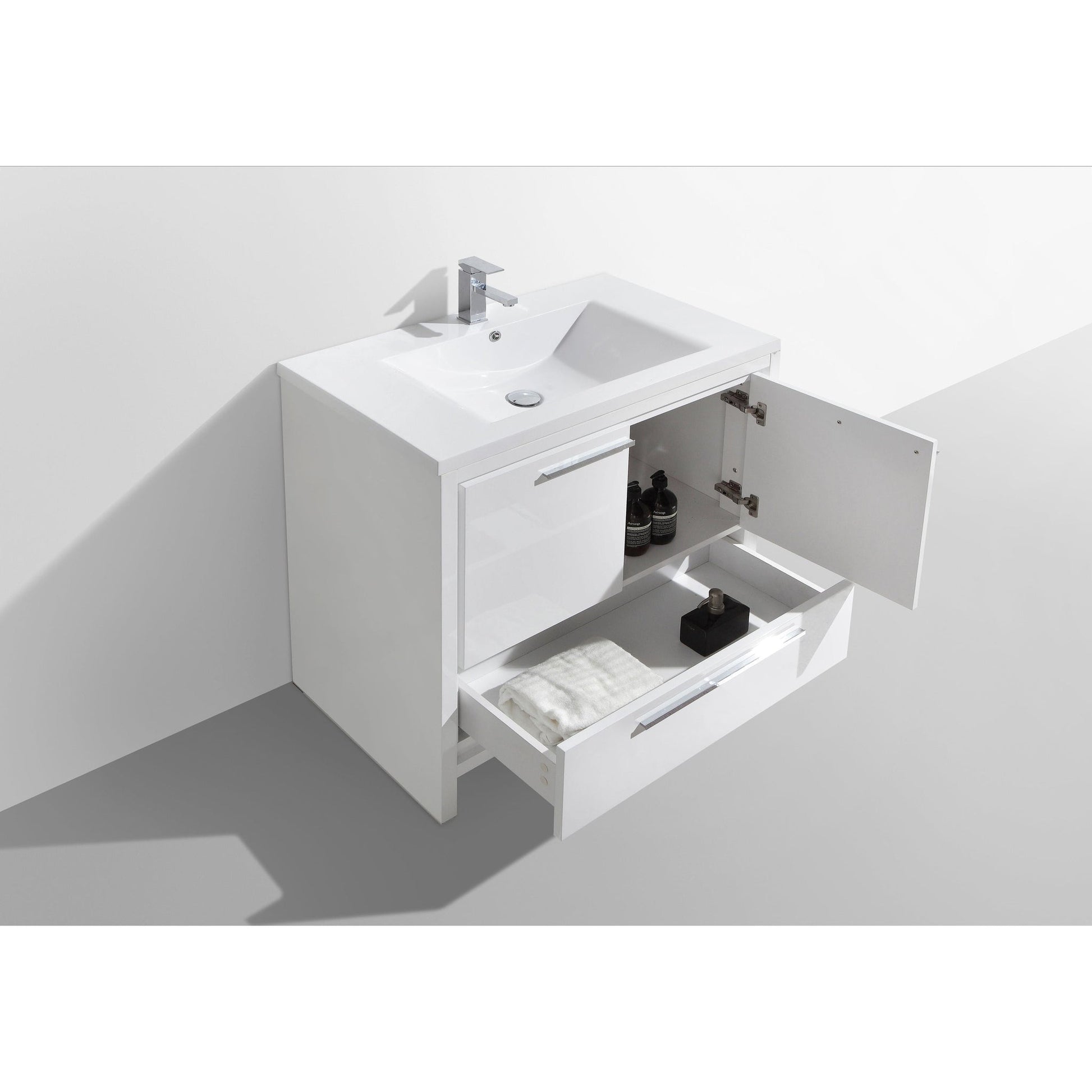 Moreno Bath Dolce 36" High Gloss White Freestanding Vanity With Single Reinforced White Acrylic Sink