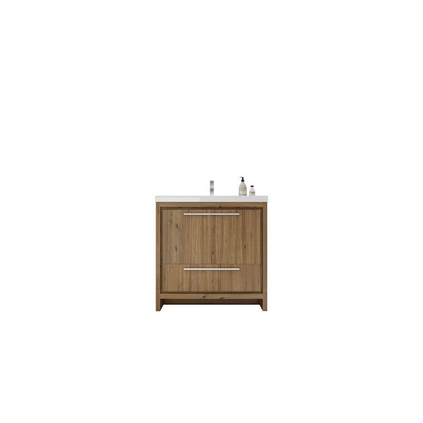 Moreno Bath Dolce 36" Natural Oak Freestanding Vanity With Single Reinforced White Acrylic Sink