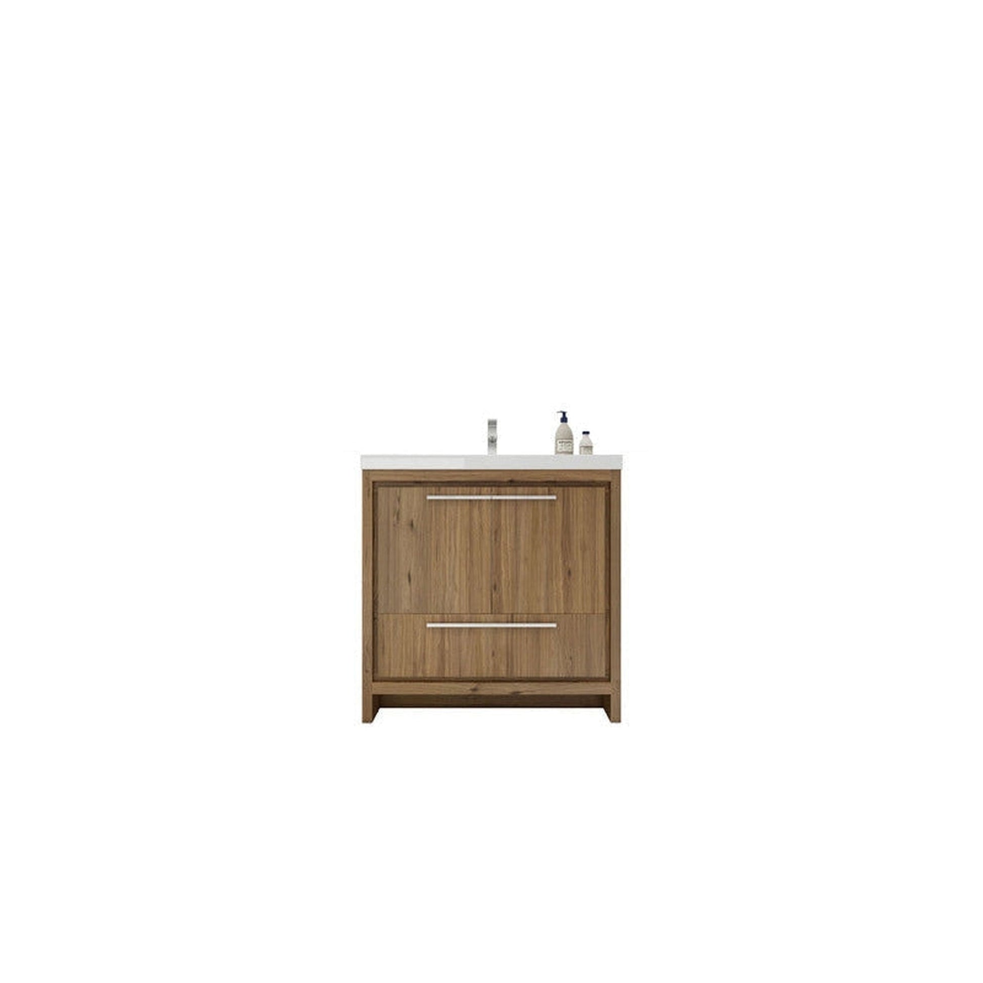 Moreno Bath Dolce 36" Natural Oak Freestanding Vanity With Single Reinforced White Acrylic Sink