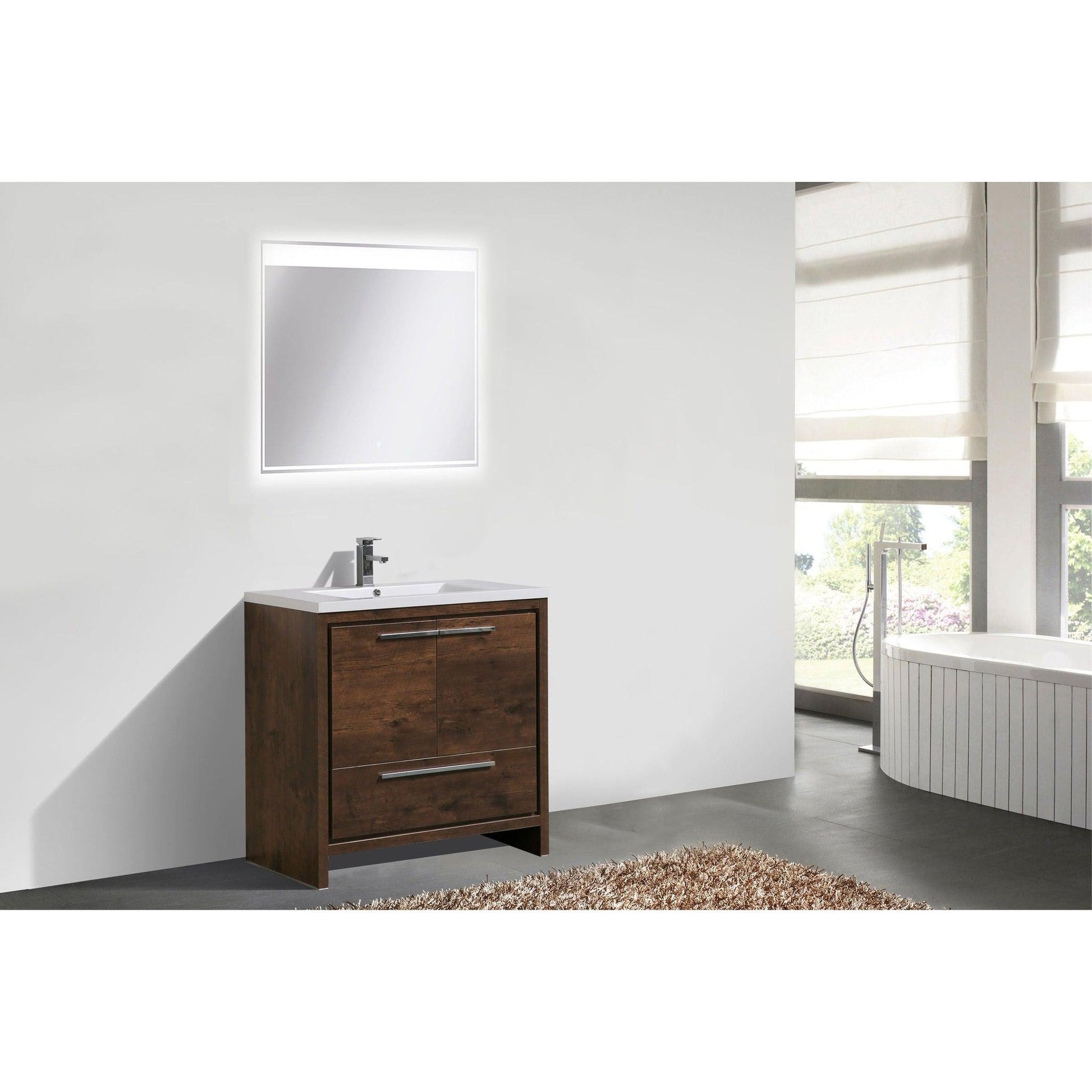 Moreno Bath Dolce 36" Rosewood Freestanding Vanity With Single Reinforced White Acrylic Sink